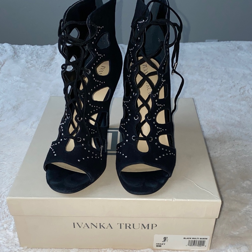 Ivanka Trump Black Cutout Lace-Up Heels - Picture 1 of 4